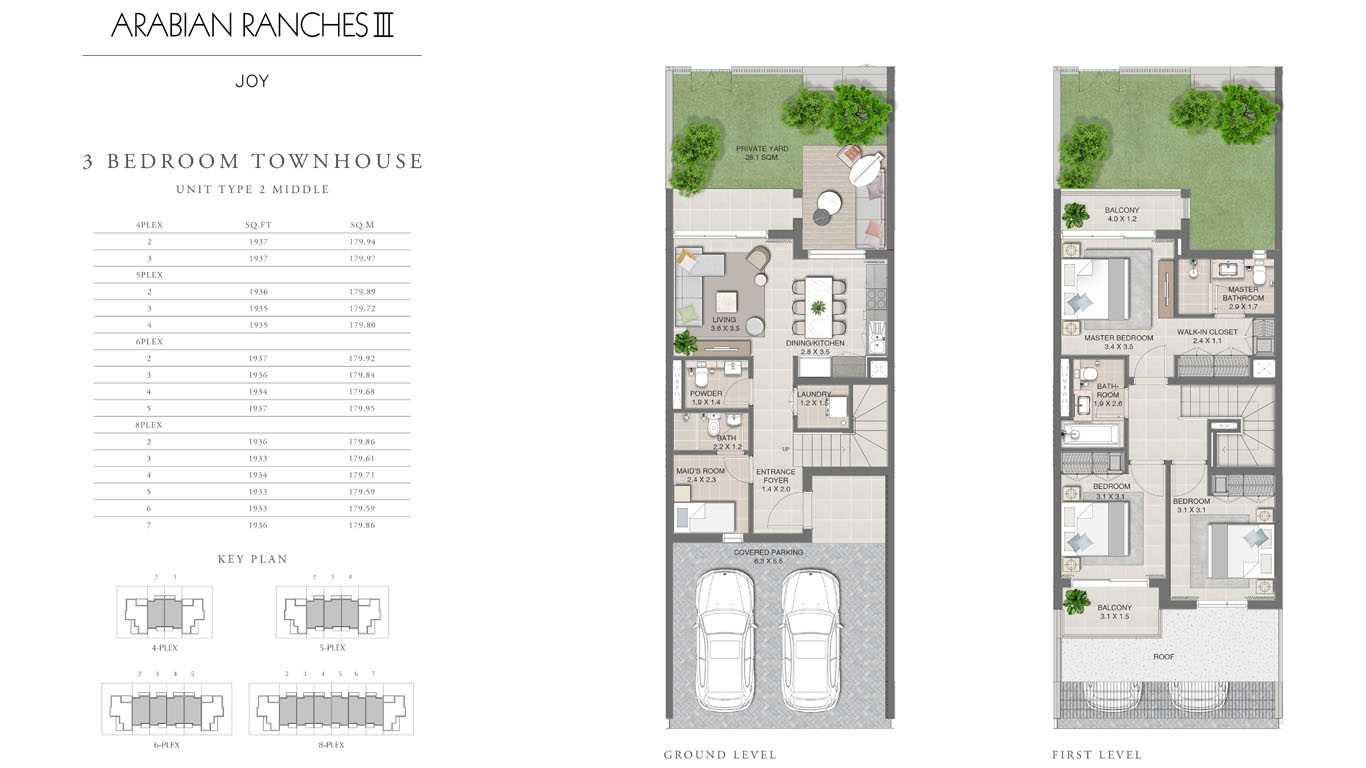 3 Bedroom Townhouses Unit Type 2, Size 1937 Sq Ft